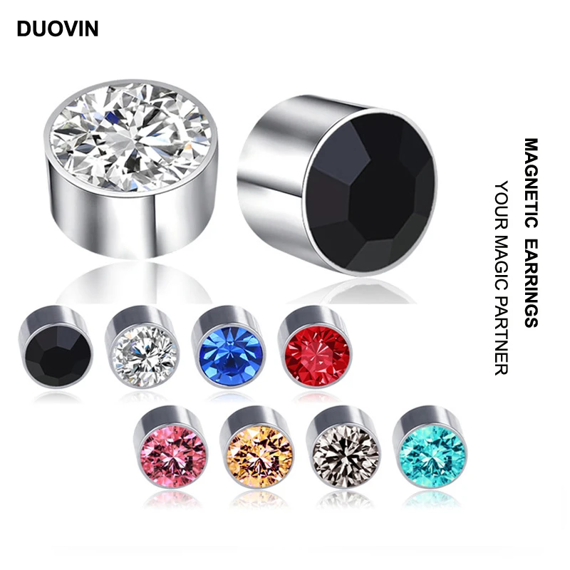 DUOVIN Trendy Crystal Fake Non Pierced Stud Earrings Unisex Healthy Slim Earrings Nose