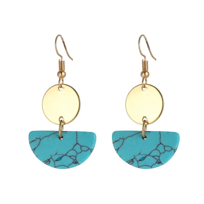 

Bohemian Ear Accessories Semicircle Turquoises Earrings Drop Blue Black White Natural Stone Gold Dangle Earrings for Women