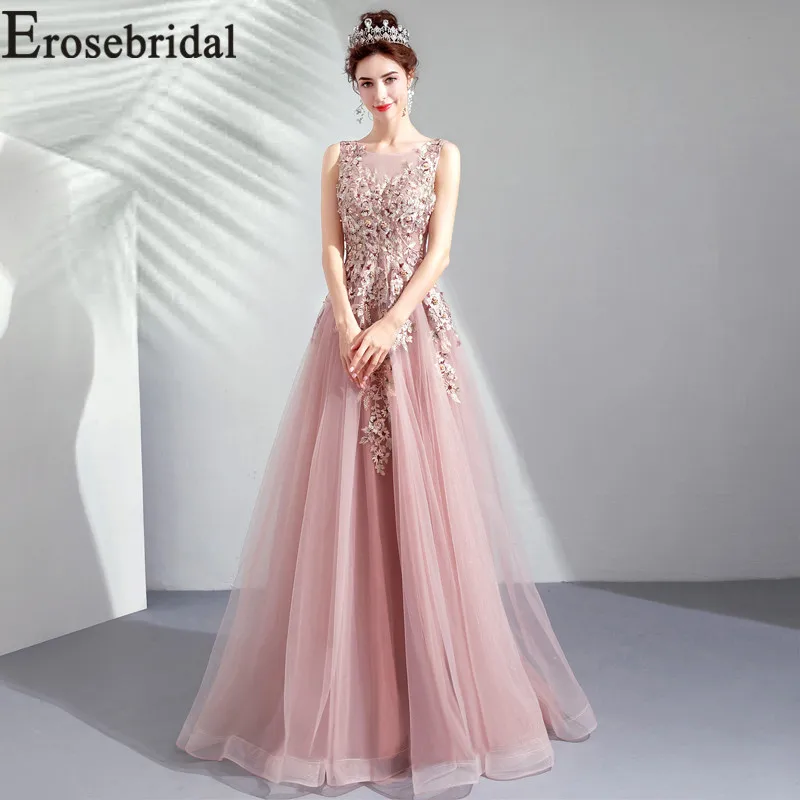 

Erosebridal New Arrival 2019 Summer Evening Dress Blush Evening Gown A-Line Formal Party Dress Tulle Girls Dress
