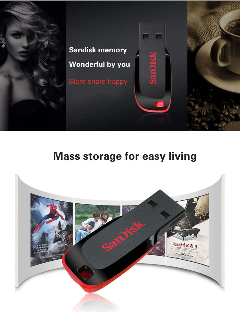 Флеш-накопитель USB SanDisk, 128 ГБ, USB 2,0, карта памяти, 32 ГБ, 64 ГБ, 16 ГБ, USB диск, ручка-накопитель CZ50, карта памяти, флешка
