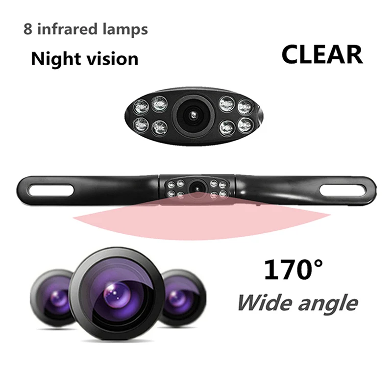 

170 Rotating Metal IR 8 LED Night Vision Car License Plate Rear View Reverse Backup Camera NR-shipping