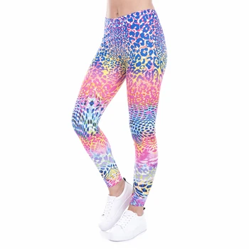 

Pink Yellow Leo Print Women Leggings Fitness Breathable Perspiration Quick Drying Leggins High Elasticity Trouser Pants