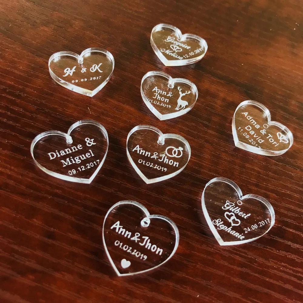 50 pieces Personalized Engraved Baby Baptism Hangs Love Heart Decor, Wedding Table Decoration Custom content Favors Tag   (2)