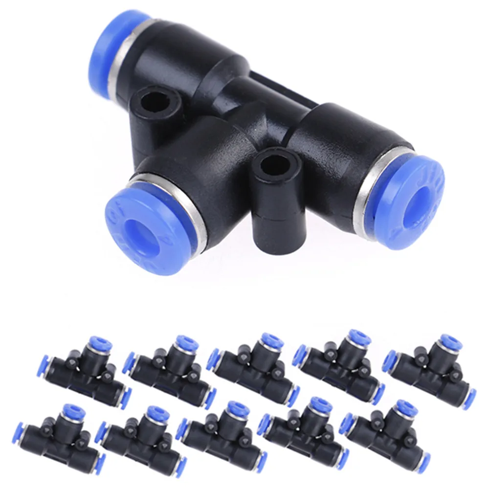 10X 3 Way Pneumatic T Push Fit Manifold Quick Fitting Te Connector Pipe PE6 6mm 