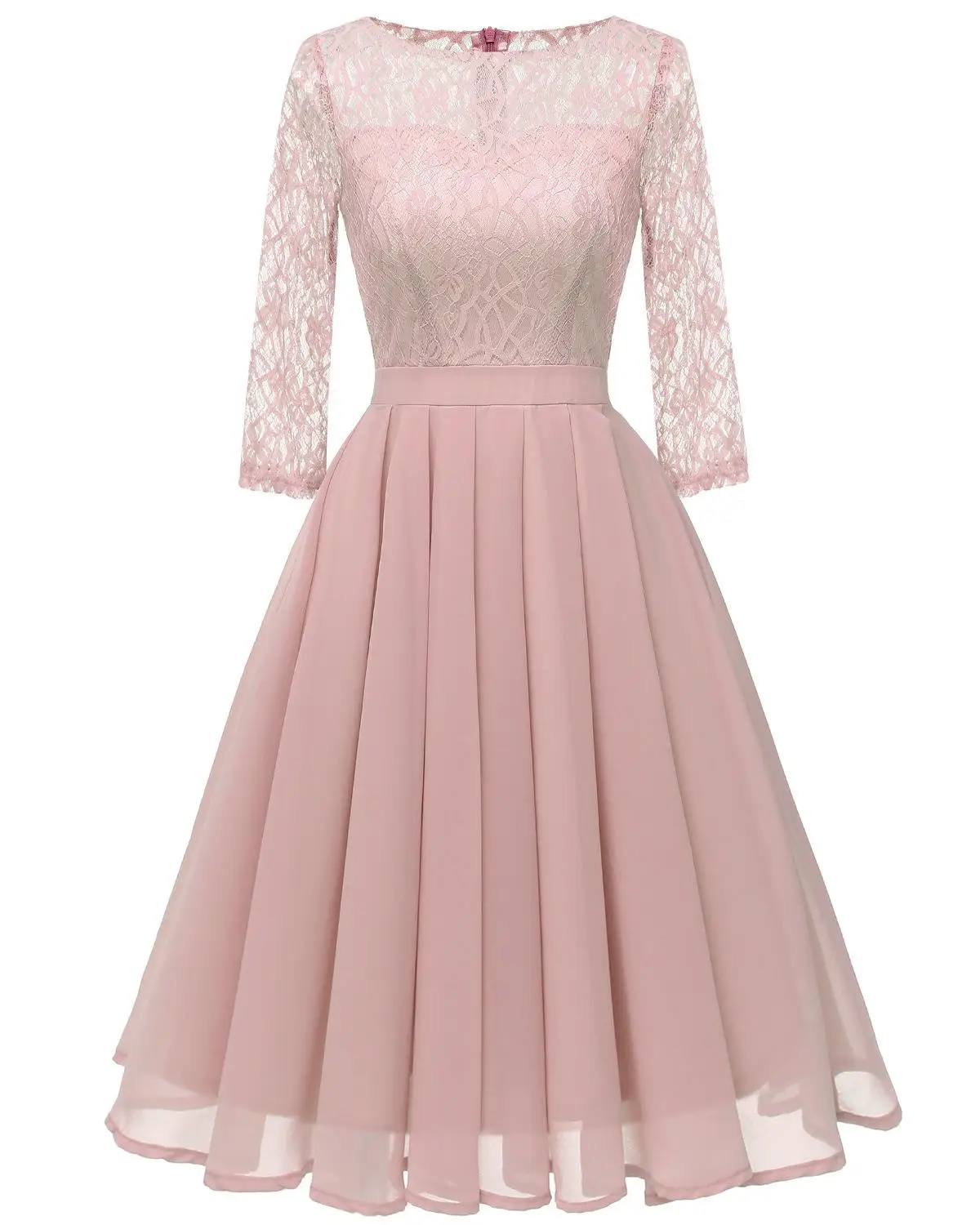 Женское сексуальное элегантное кружевное платье, открытое винтажное платье трапециевидной формы для церемонии, вечерние платья подружки невесты, Сетчатое платье Vestidos - Цвет: Розовый