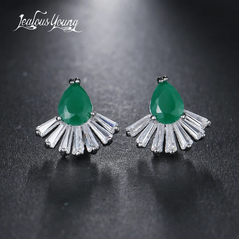 

Fashion Small Druzy Green Zirconia Stud Earrings With White Gold Color Drop Water Ear Studs FOr Women Party Earings AE468