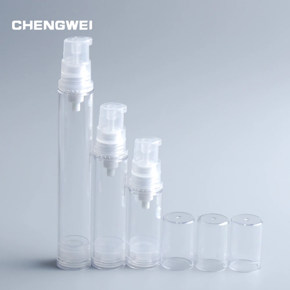 

CHENGWEI 5ml/10ml/15ml Airless Pump Vacuum Refillable Plastic Bottle Toiletries Container For Travel Empty Lotion Bottles 5 Pcs