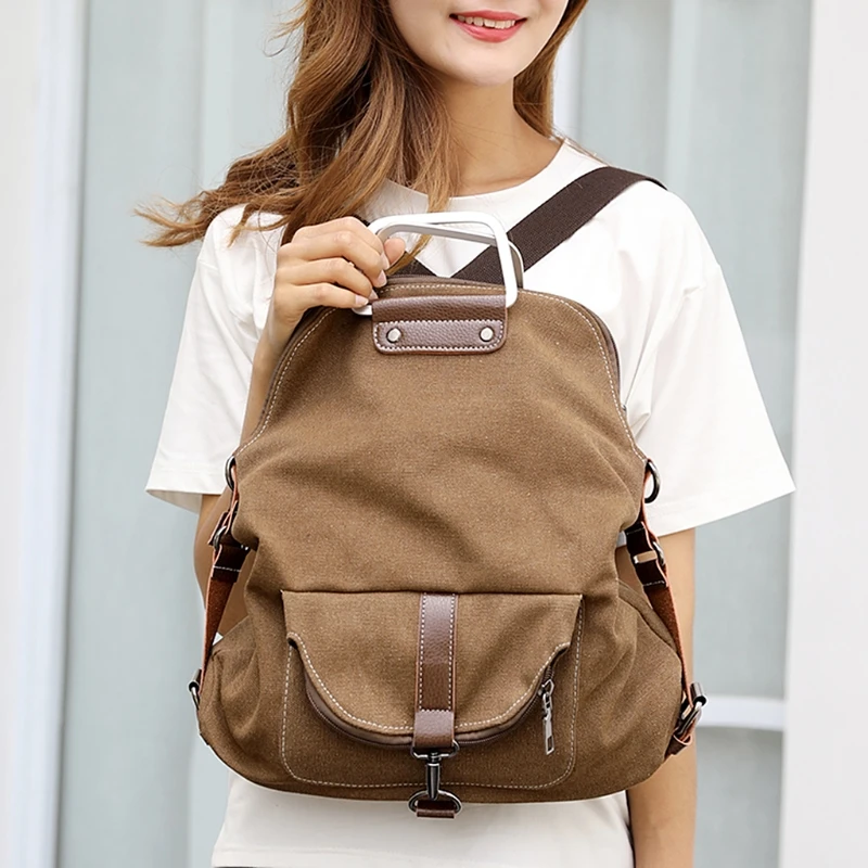 

Women Canvas Backpack 9142 Vintage Rucksack College Shoulder School Bag Daypack Multifunctional retro canvas shoulder bag