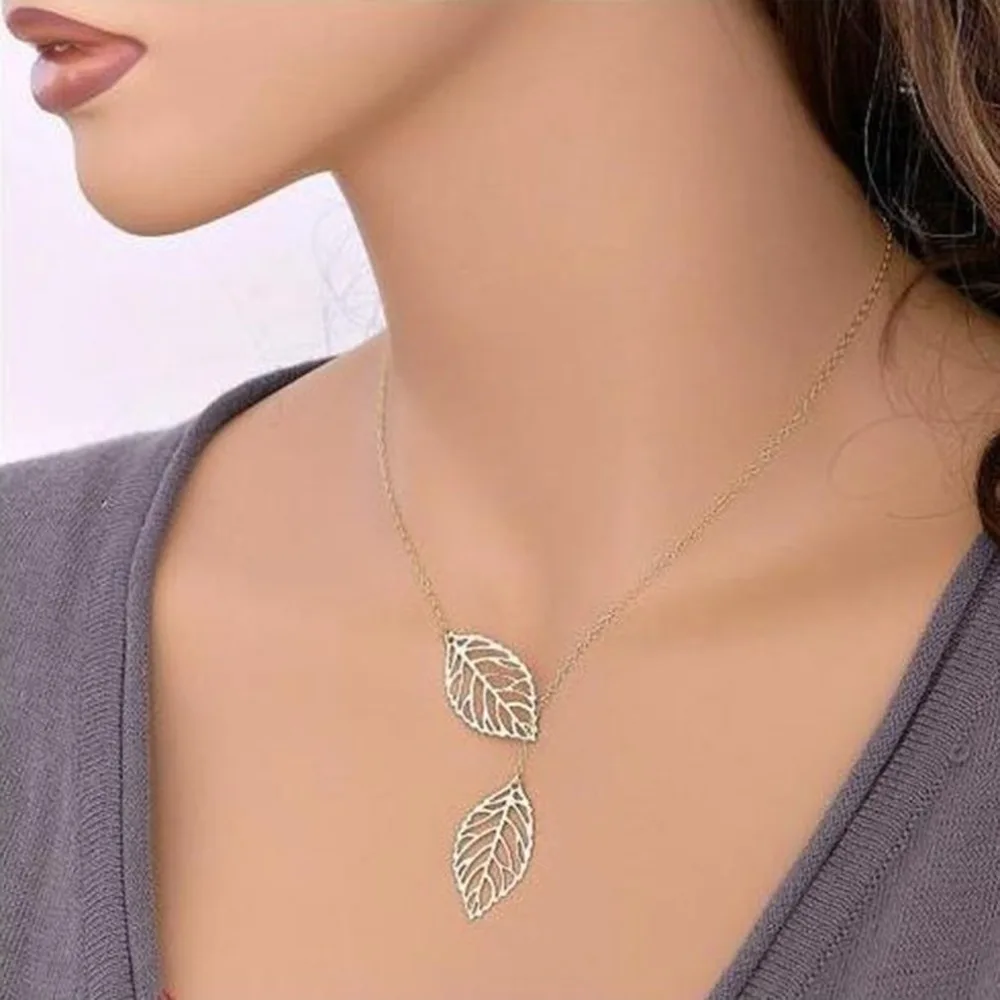 

Simple Leaf Stylish Necklace Elegant Woman Link Chain Shiny Zircon Pendant Necklace For Wedding Party Anniversary Dropshipping