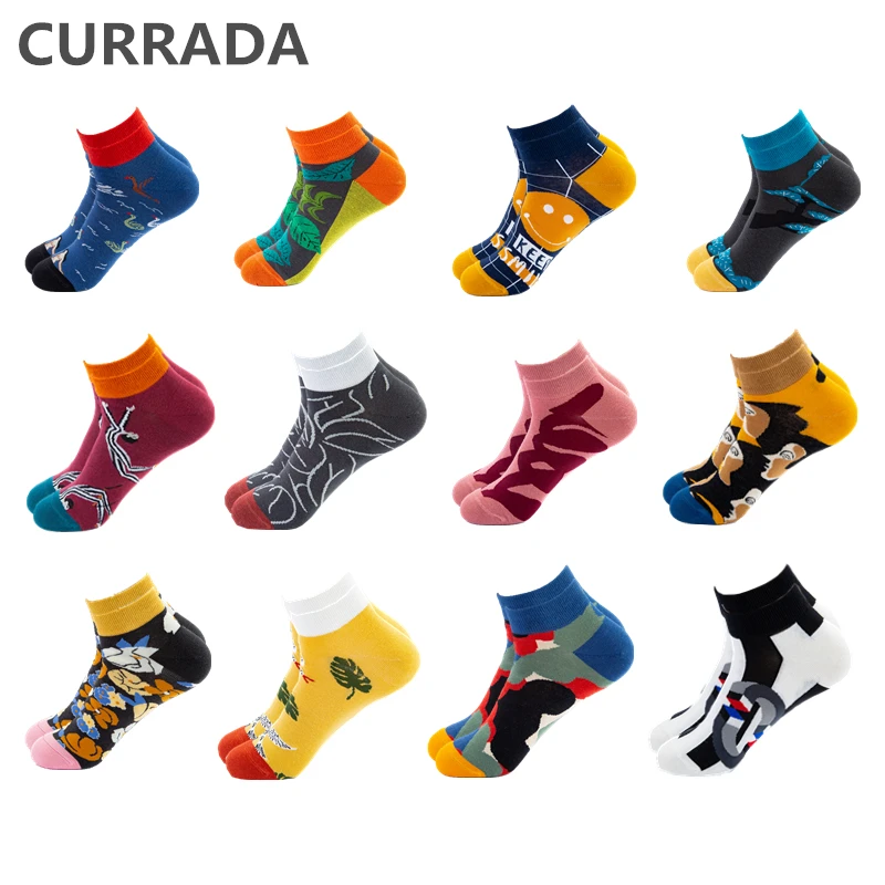CURRADA 12 пар/лот мужские Разноцветные летние носки по щиколотку новинка креативный