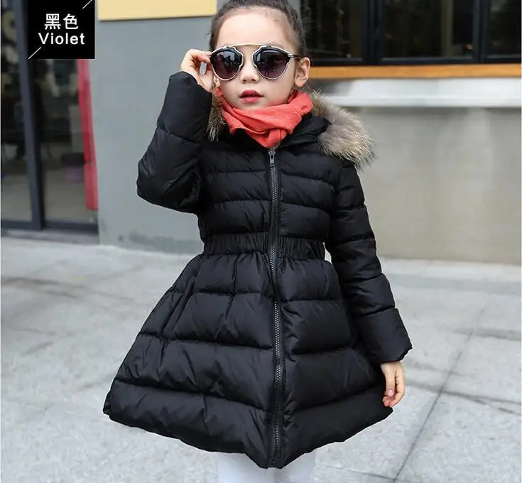 

2016 Winter Girls Coats Long Cotton Jackets Hooded Faux Fur Collar Children Baby Clothes Thick Outdoor Parka Clothing Q2089