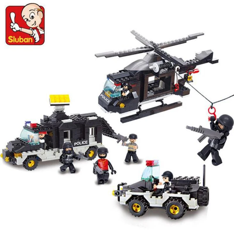 

Sluban 499pcs Police Riot Swat DIY Building Blocks Police Helicopter Car Bricks Kids Toys Gift Compatible With Lepined