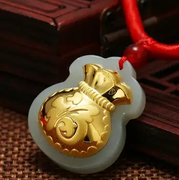 

3D gold inlaid jade inlay and Tian Yufu pendantH32#
