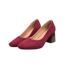 2017 new Women autumn Korean square shallow mouth thick with high-heeled shoes suede OL four working women shoes code