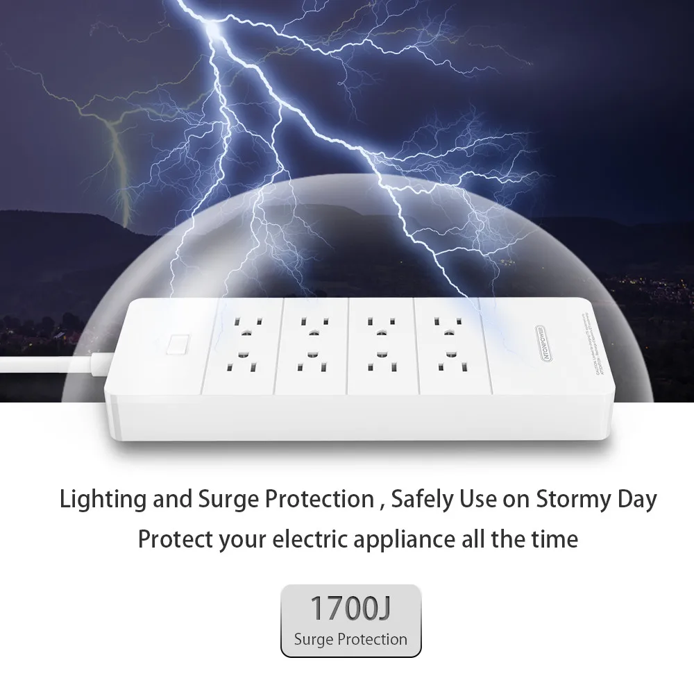 NTONPOWER HPC USB Surge Protector ETL Listed US Plug 8AC Outlet with USB Charger 5 Port 2.4A Smart Fast Charging-1.5M Power Cord
