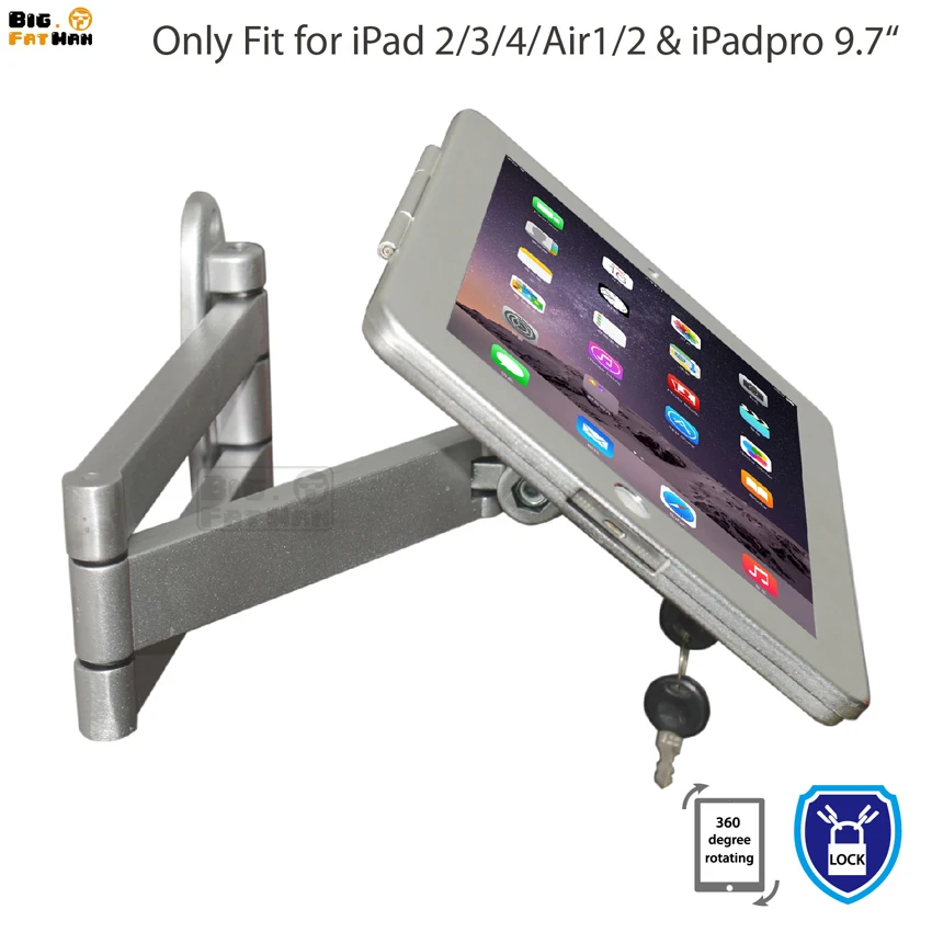 

Secure Wall Mount Display Stand for iPad folding retractable holder brace specialized frame housing Anti-Theft wall mount stand