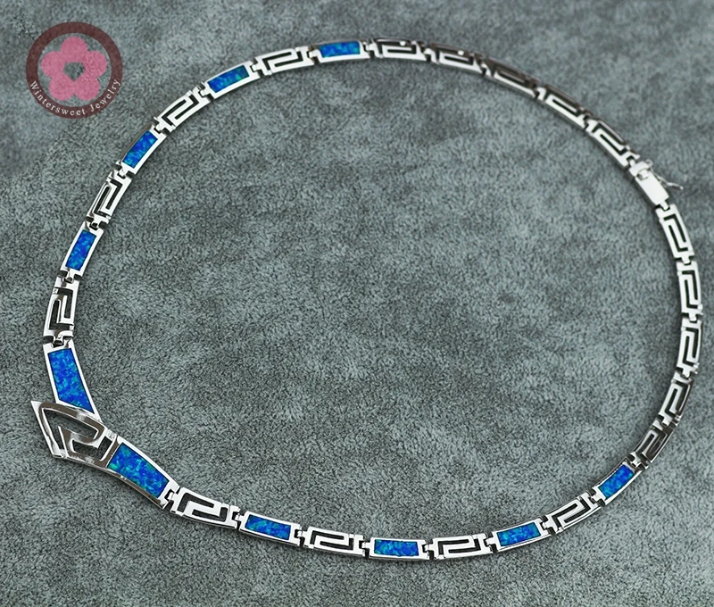 Silver plated Blue Opal Gemstone Necklace for Women JLN010 Luxury Fashion Greece