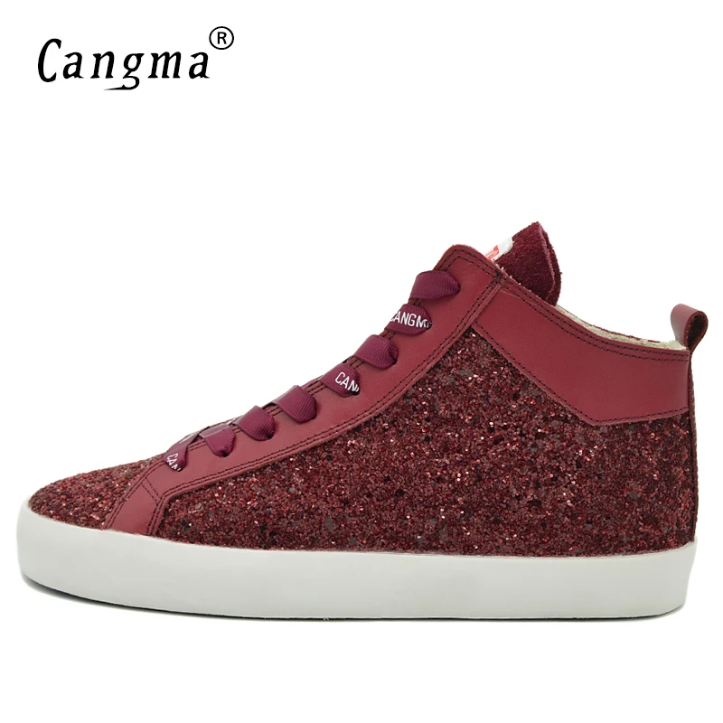 CANGMA/Изящные мужские кроссовки; повседневная обувь с блестками; классическая мужская обувь для отдыха красного цвета; Zapatos; обувь размера плюс