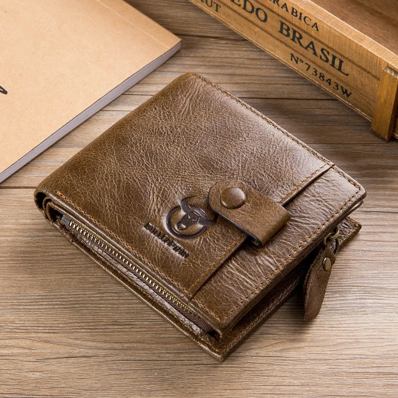 Genuine Leather Men Wallet Zipper&Hasp Men Wallet Short Male Clutch ...