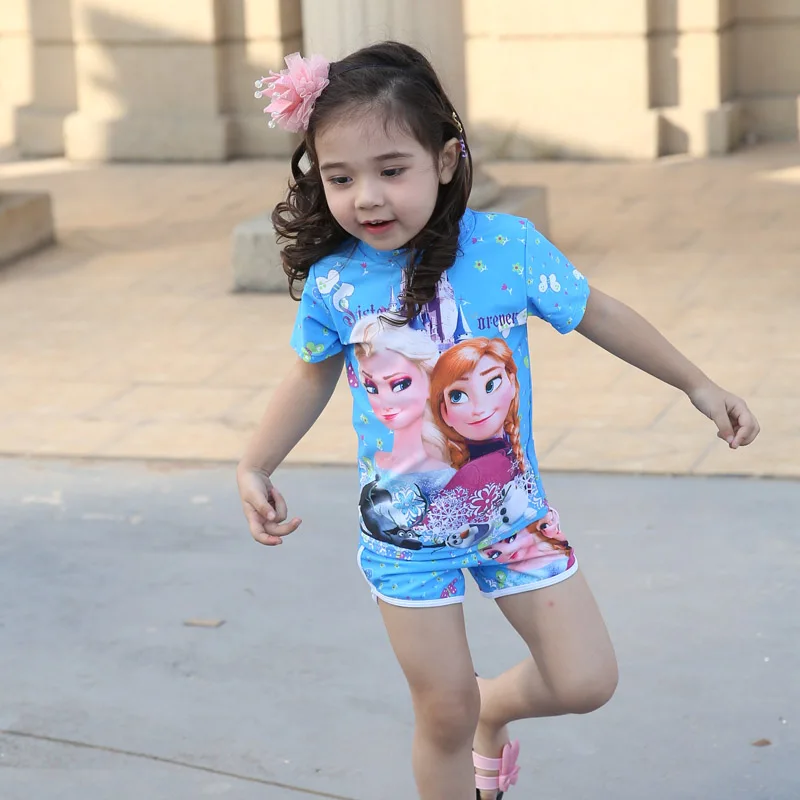 DROZENO Two Pieces Baby Girls Bathing Suit Elsa Anna Sophia Swimsuit Children Bikini Set Kids Cartoon Swimwear Costumes