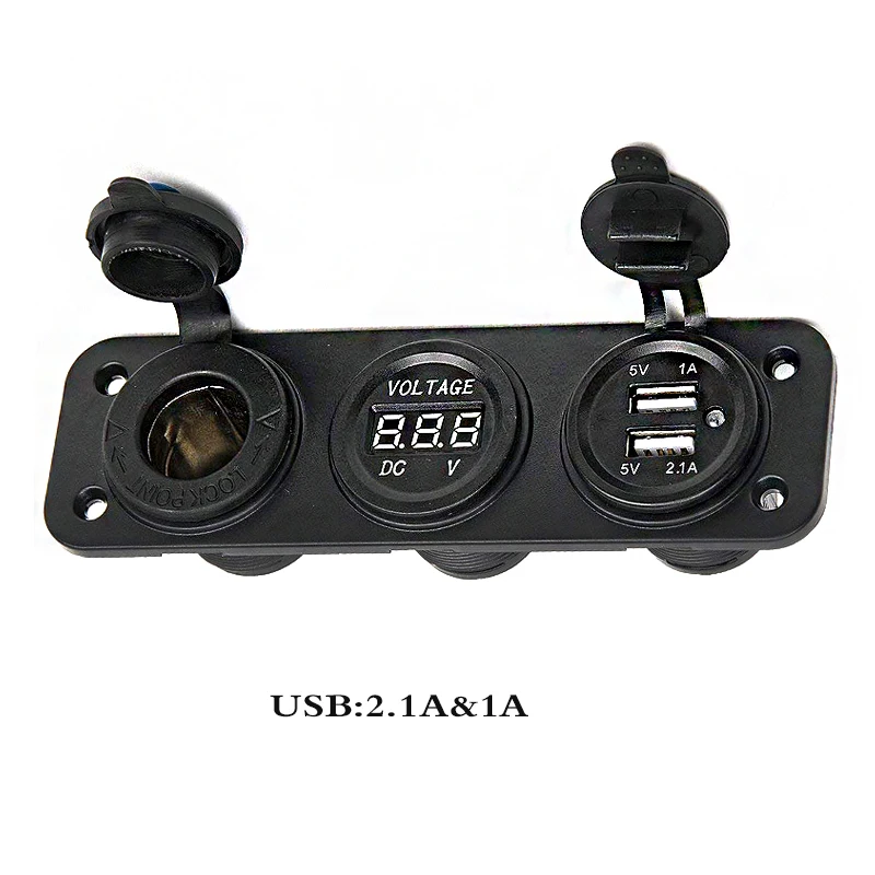 

12V Universal Cigarette Lighter Socket + Dual USB Power Adapter Charger + LED Digital Voltmeter for Car Auto Motorcycle Boat