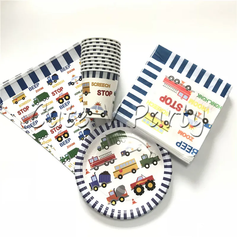 

50pcs/lot Creative Cartoon Cars Birthday Party Disposable Tableware Set Plate Cup Napinks Baby Shower Supplies Decoration