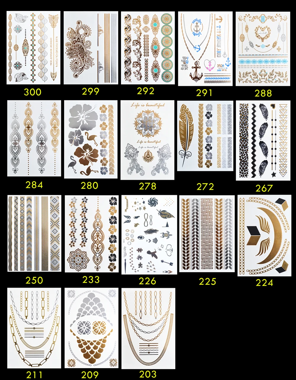15 шт./партия водонепромокаемое флеш тату Нетоксичная временная татуировка наклейка Возьмите эти металлические и золотые ювелирные изделия татуировки дома