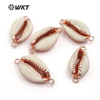 

WT-JP035 Elegant Rose Metal Eletroplated Natural Cowrie Shell Pendants Jewelry Making DIY for Women Necklaces 2018
