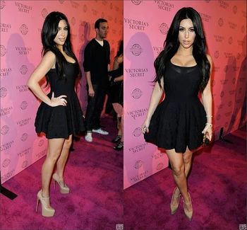 

Vestidos De Fiesta Cortos Kim Kardashian Celebrity Dress A-Line Little Black Evening Dress Scoop Short Prom Dresses Abendkleider