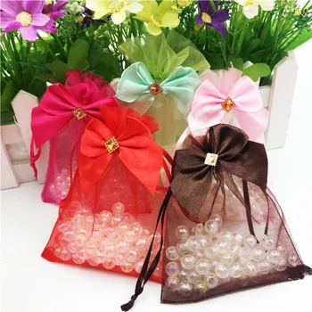 

Bow Tie Drawable 9x12cm Small Organza Jewelry Gift Bags 20pcs Valentine's Day Organza Jewelry Gift Bags & Pouches H2104