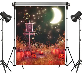 

Polyester & Vinyl Backgrounds For Photo Studio Photography Backdrops Halloween Pumpkin Withered Forest Street Light Road Sign