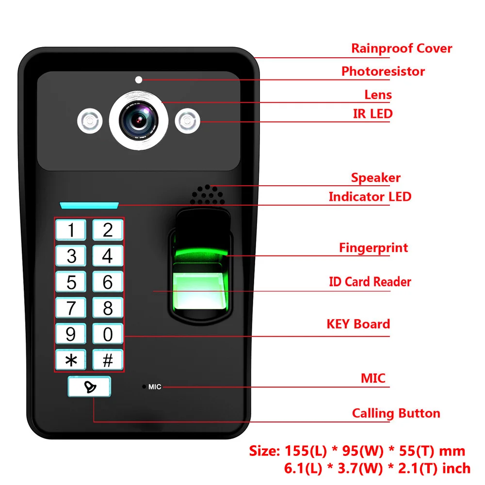 Видеодомофон HD 720P беспроводной Wi Fi RFID сканер отпечатка пальца|video door phone|video phone