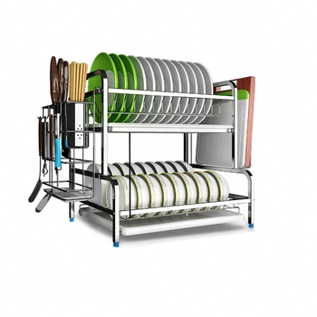 

304 Stainless Steel Dish Rack To Dry The Tableware Drain Cupboard Double-layer Storage Box Kitchen Household Items Organizer