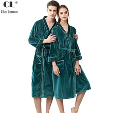 CherLemon Мягкие вельветовые Халаты женские и мужские осенние кимоно пижамы Пары классический длинный Lounge халат легкий спа халаты