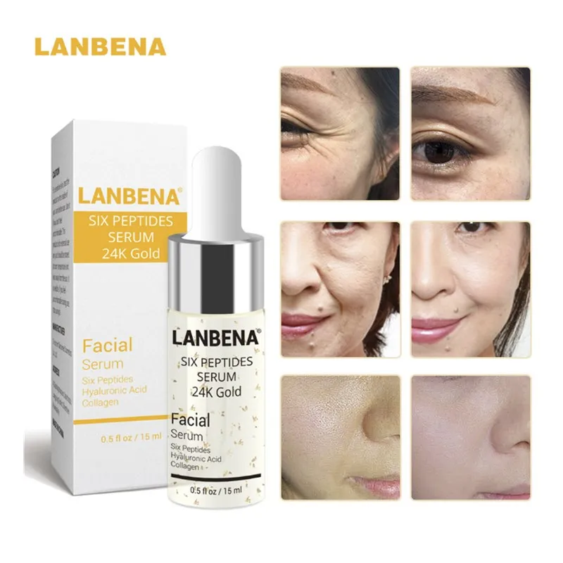 

LANBENA Six Peptides 24K Gold Serum 24K Gold Essence Facial Serum Anti-aging Anti Wrinkle Lifting Firming 15ml