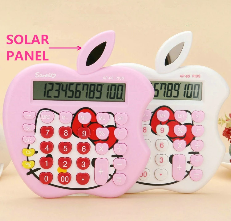 

Cute Pink Hello Kitty Apple Desktop Solar Dual Power Calculator 12 Digital Calculator for School Office Students Girls Gift