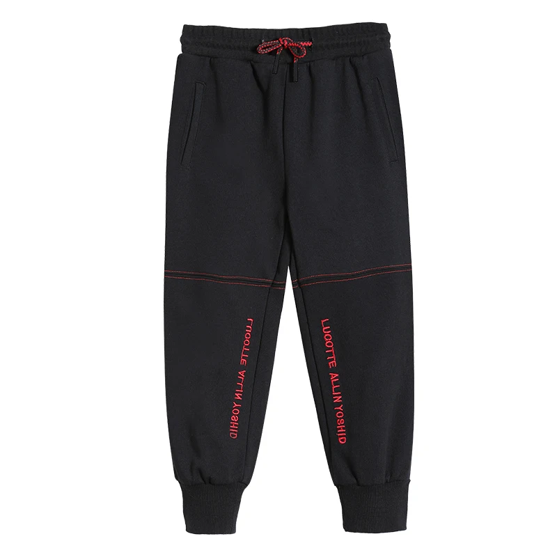 Pioneer camp/Новые осенне-зимние спортивные штаны детская одежда для мальчиков лоскутные брюки с вышивкой для мальчиков, Хлопковые Штаны BZZ809095 - Цвет: Черный