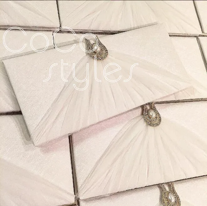  Cocostyles paper hard cover wedding invitation card with gold metal decoration and stain ribbon han - 32866062220