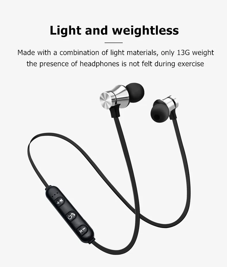 Magnetic Wireless Bluetooth Earphone Stereo Sports Waterproof Earbuds Wireless in-ear Headset with Mic For IPhone 7 Samsung