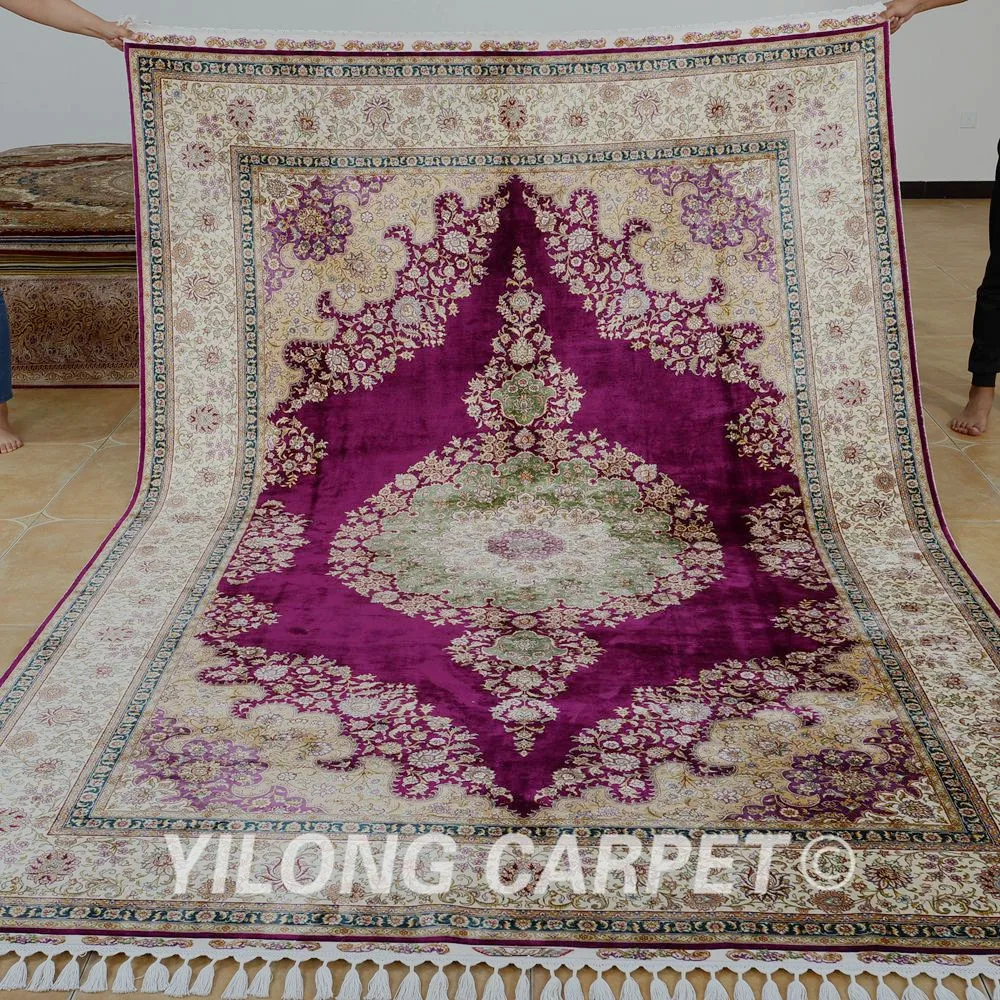 

Yilong 6.56'x9.84' wholesale turkish rug purple Tabriz pure silk carpet (1184)