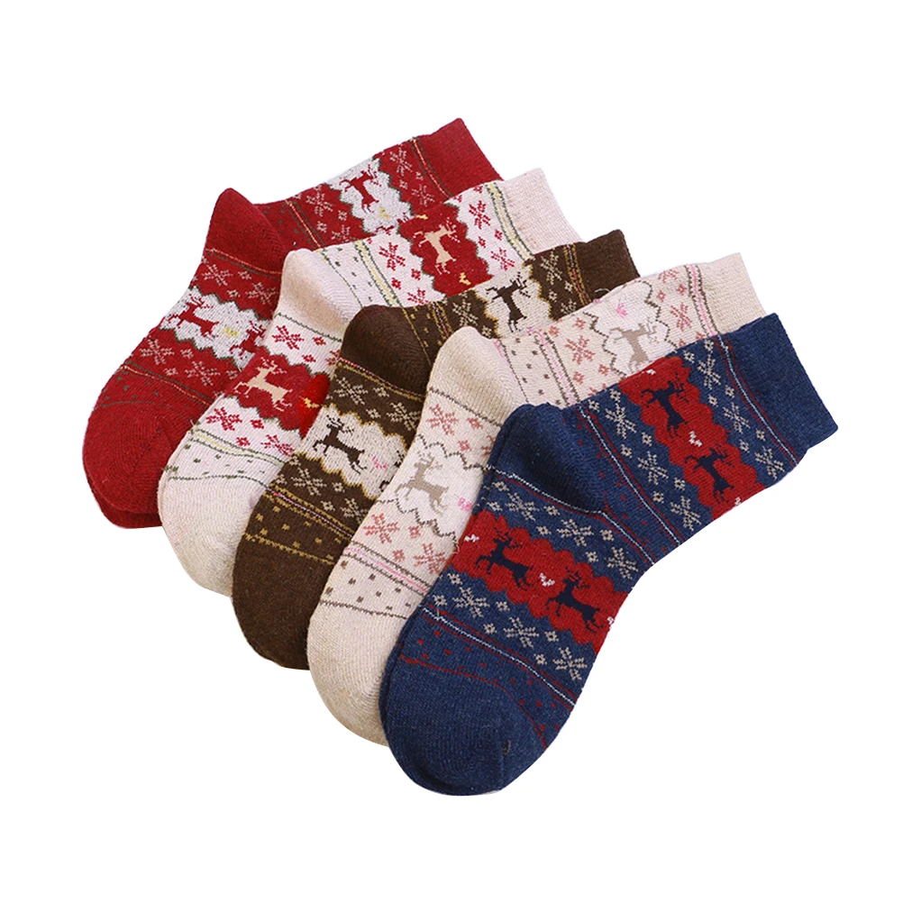 5 шт. женские шерстяные носки теплая зимняя Толстая носки рождественские носки с оленями подарок