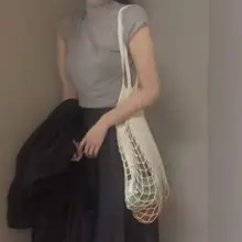 HCH-2Pcs переносная многоразовая сетчатая Хлопковая сумка-Органайзер Для Покупок Сумка для хранения фруктов Новинка(черный, бежевый