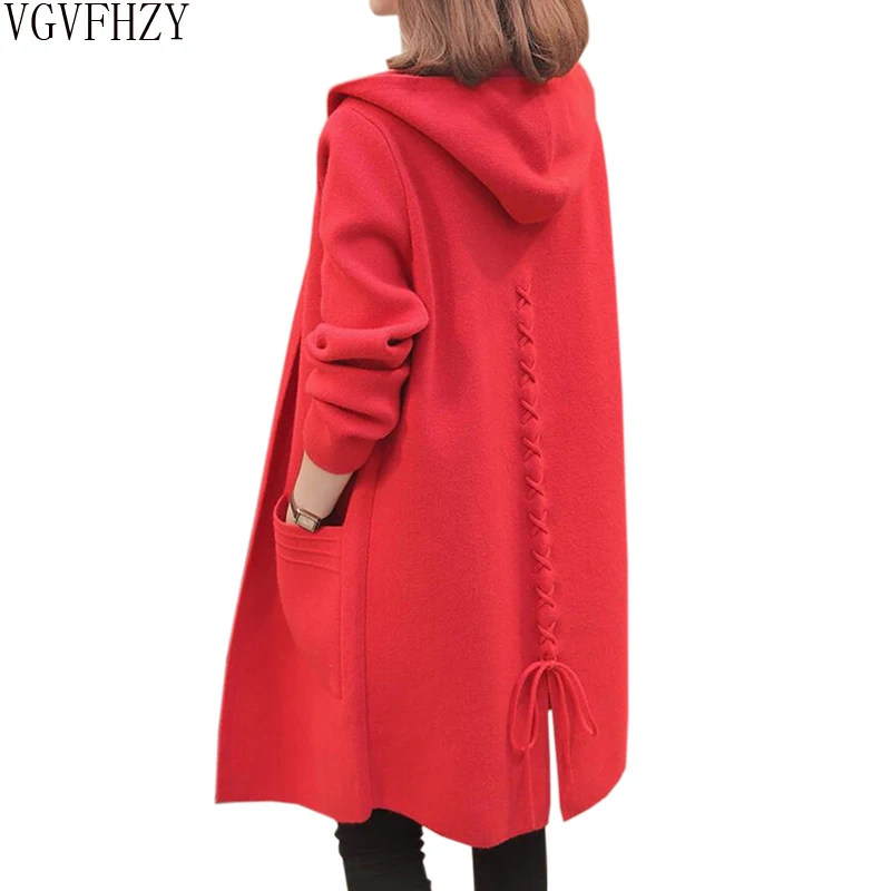 

Women Hooded Autumn winter Sweater Knitting Long Cardigan jacket Sweater Women Loose Female Coat 2018 Warm Knitted Outerwear