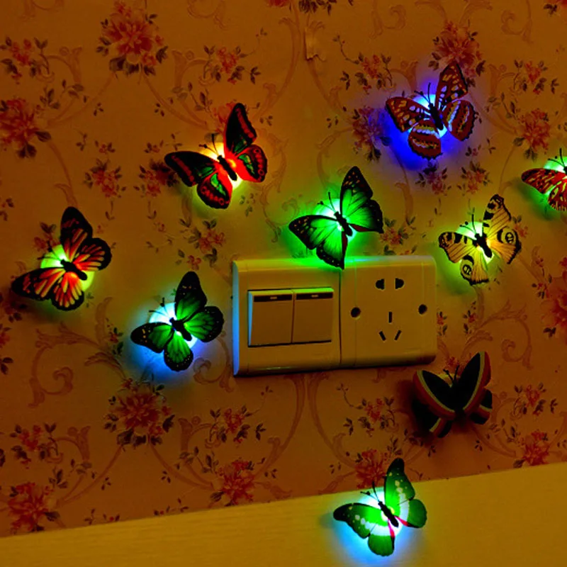 5 шт., в форме бабочки светящиеся Детские игрушки красочные красивые светодиодный свет детская комната украшения Настенный светильник