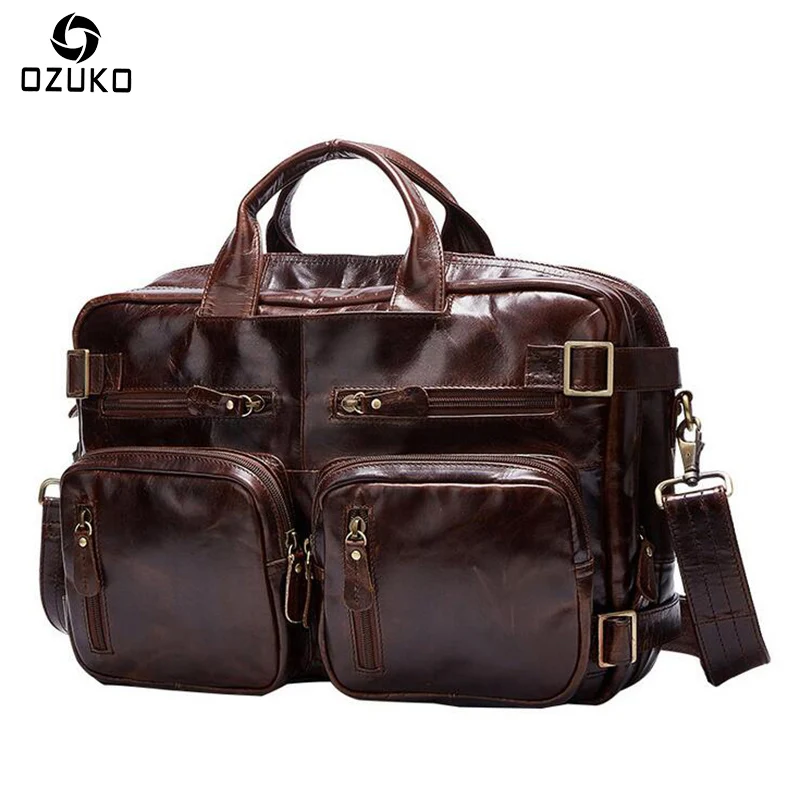 

2018 OZUKO Genuine Leather Men Bag for Men Business Laptop Shoulder Bags Casual Travel Backpacks Fashion Laptop Backpack