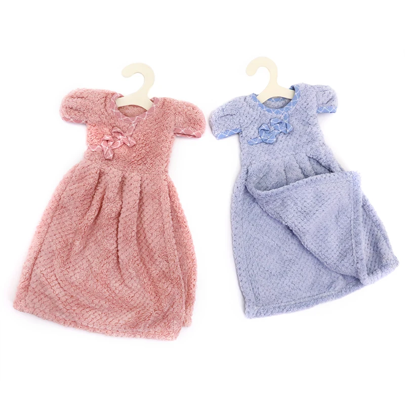Kitchen Towel - 1Piece Microfiber Hand Towel Plush Cheap Dishcloth Kitchen Hanging Towels Super Soft Face Cloth Cute Dress Shape