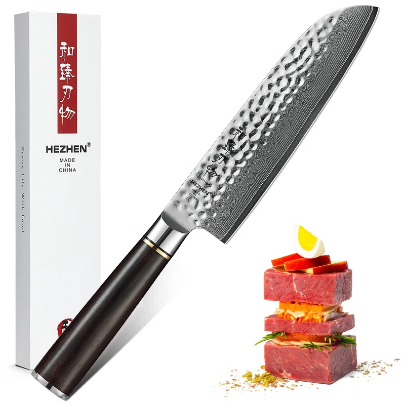 Кухня ножи бренд 7 дюймов Santoku Ножи японский VG10 Дамаск Сталь Кухня кухонный нож нового дизайна с черное дерево РУЧКА