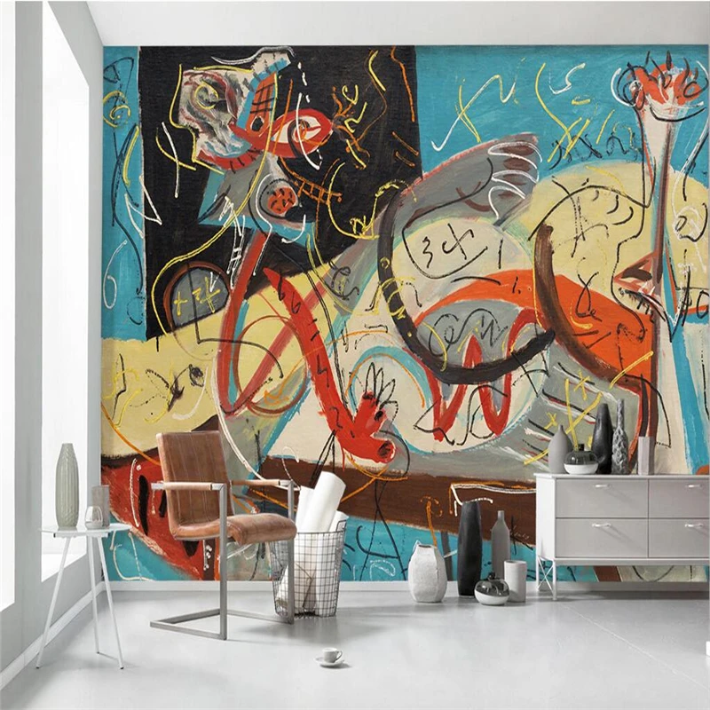 

beibehang Large Custom Wallpaper Mural Modern Pollock Abstract Oil Painting Art Living Room TV Background Wall papel de parede