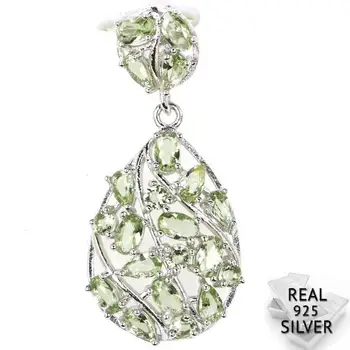 

Guaranteed Real 925 Solid Sterling Silver 3.4g Romantic Green Amethyst White CZ Woman's Present Pendant 40x18mm