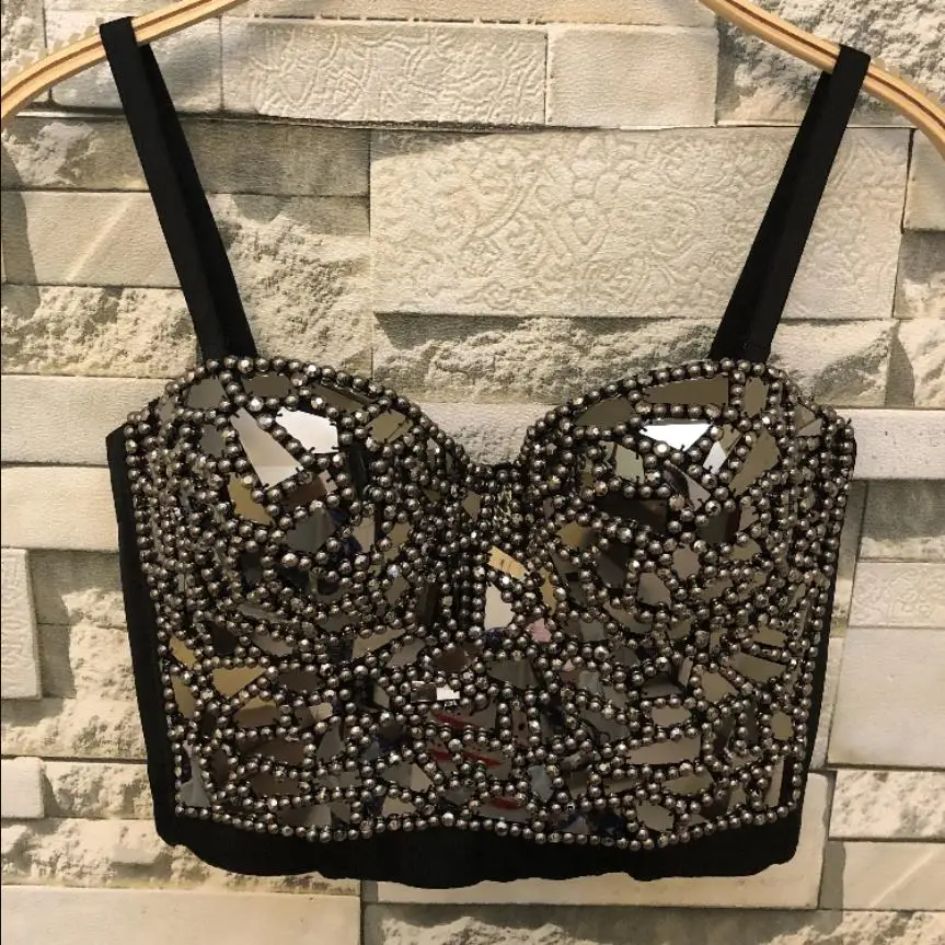 

New Purple pink red orange Bead Bustier Pearls Diamond Push Up Night Club Bralette Women's Bra Cropped Top Vest Plus Size wq1142